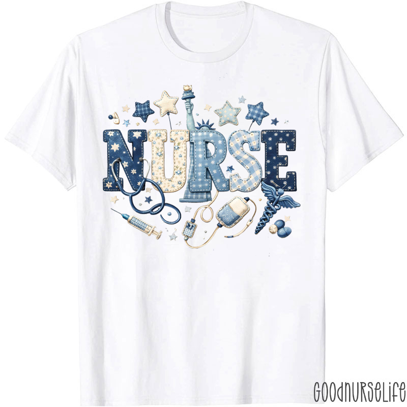 Patriotic Faux Patchwork Nurse T-Shirt