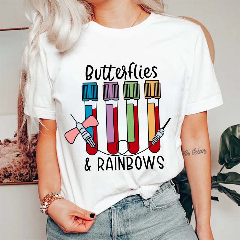 Butterflies And Rainbows Nurse T-Shirt