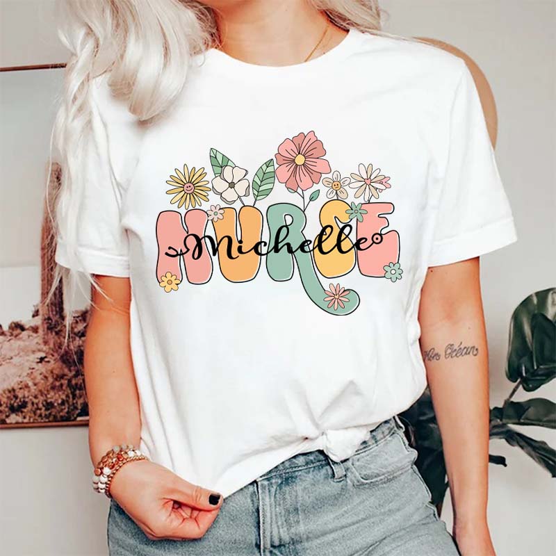 Personalized Name Wildflowers Nurse T-Shirt
