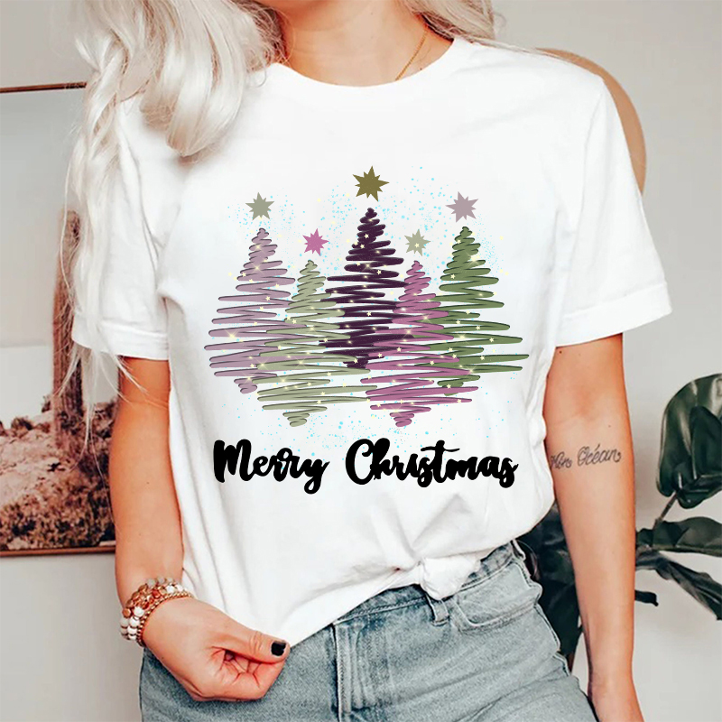 Merry Christmas Colorful Trees Nurse T-Shirt