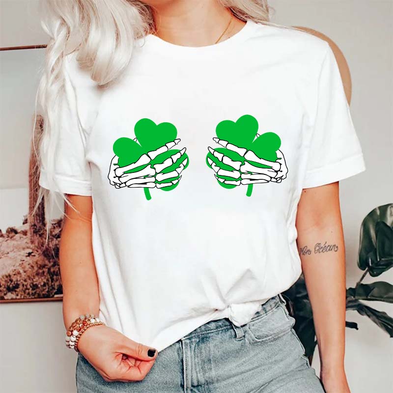 Shamrock Hand Skeleton Nurse T-Shirt