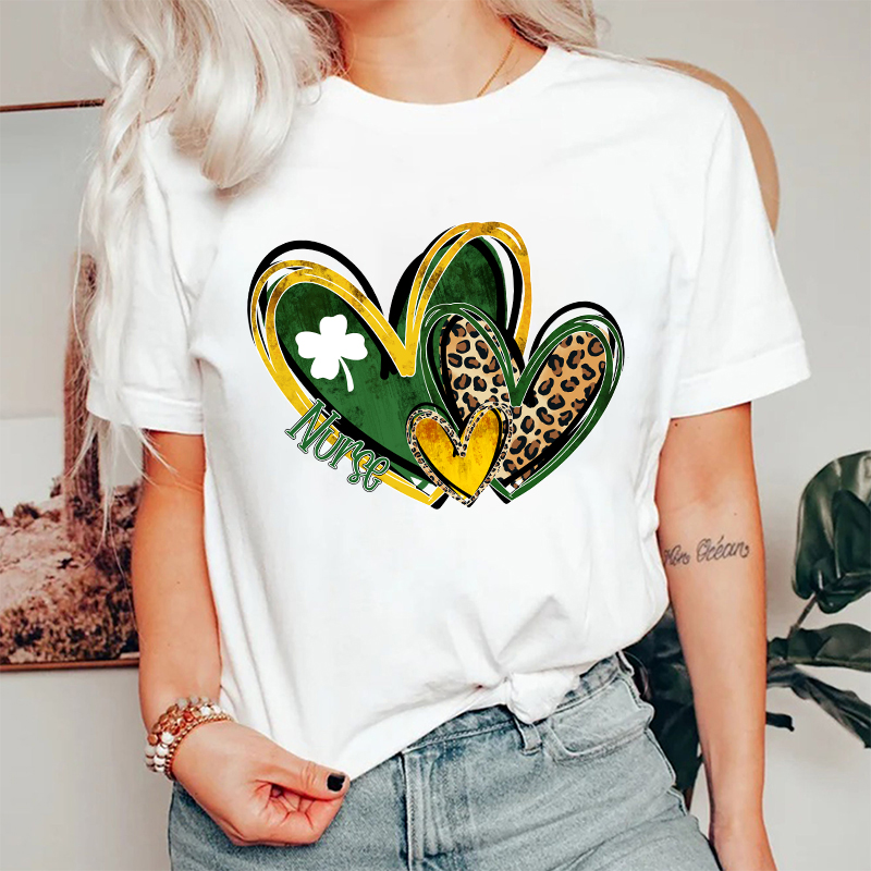 St.Patricks Leopard Heart Nurse T-Shirt