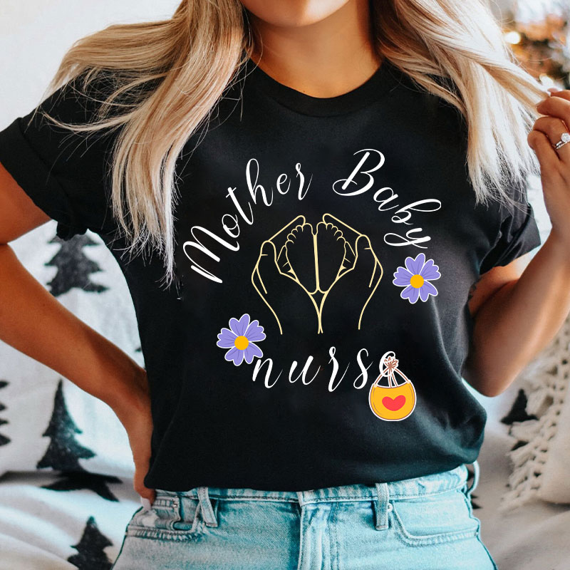 Mother Baby Flower Nurse T-Shirt