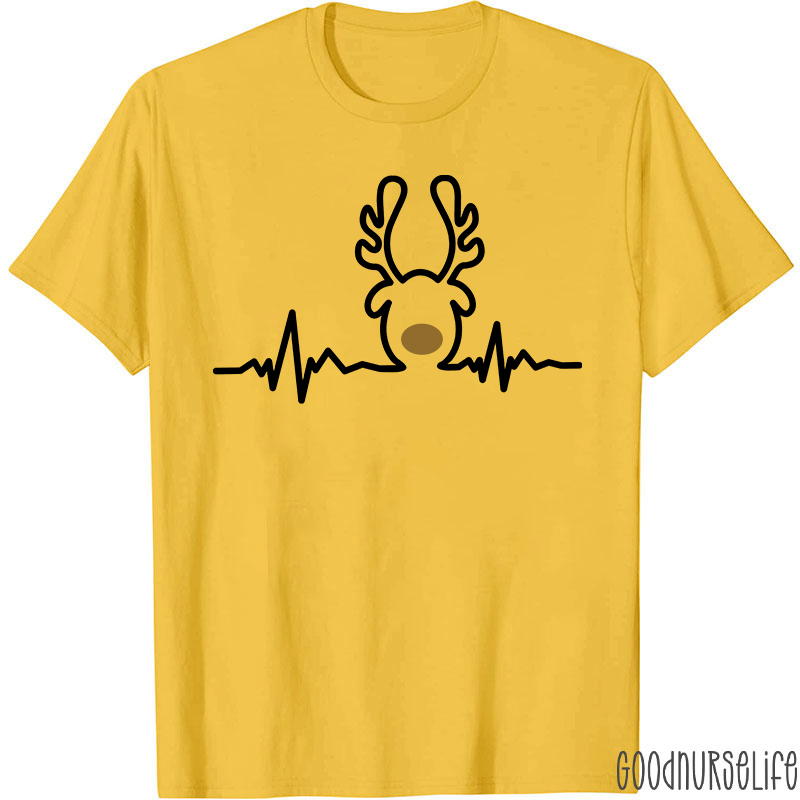 Christmas Heartbeat Reindeer Nurse T-Shirt