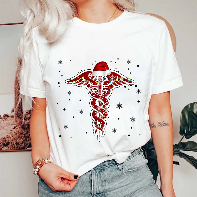 Christmas Rod of Asclepius Nurse T-Shirt