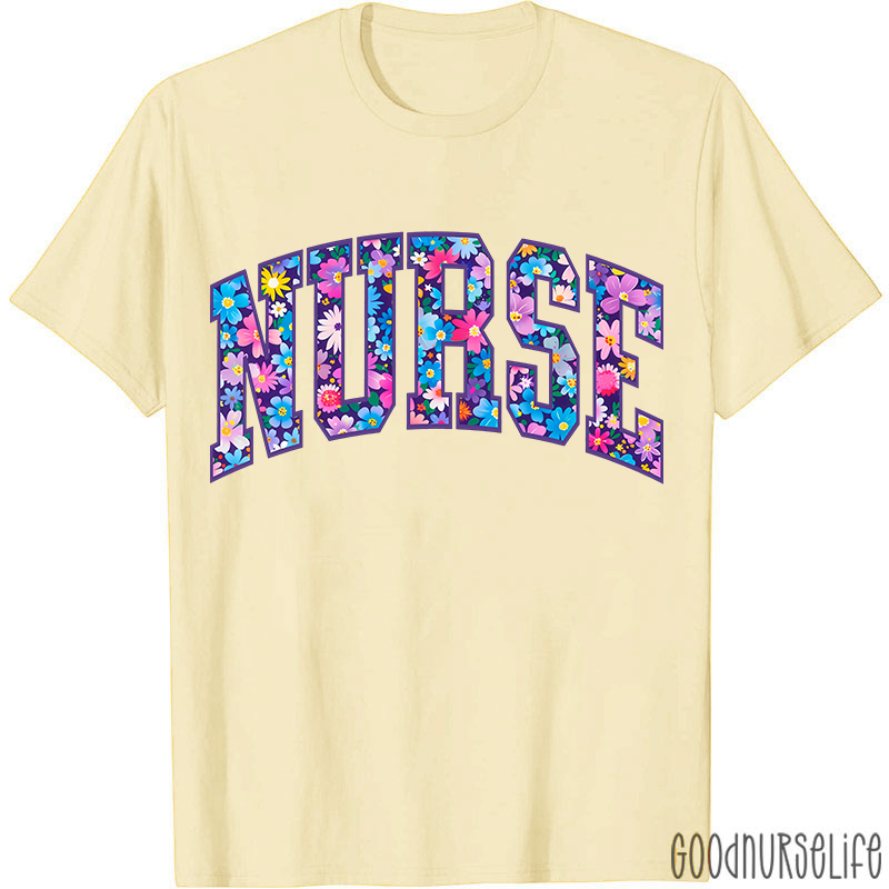 Flower Pattern Floral Nurse T-Shirt