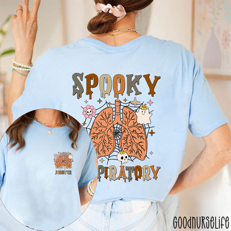 Personalized Spooky Respiratory's Halloween Lung Two Sided T-Shirt