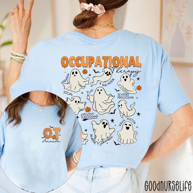 Personalized Halloween Themed Occupational Therapy Ghosts Two Sided T-Shirt