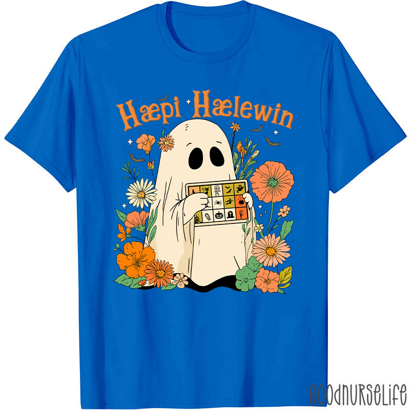 Happy Halloween Ghost With Floral T-Shirt