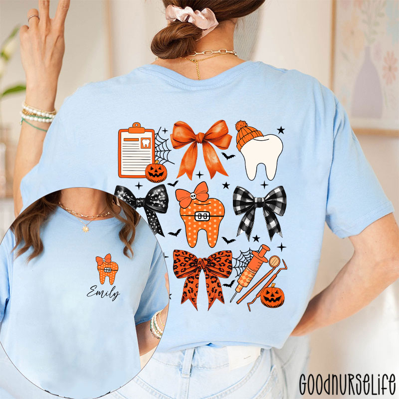 Personalized Halloween Bow Tie And Needle Two Sided T-Shirt