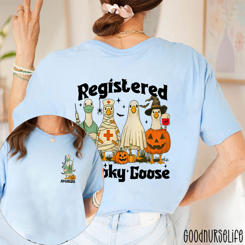 Personalized Registered Spooky Goose Nurse Two Sided T-Shirt