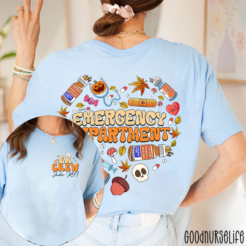 Personalized Autumn Heart Emergency Department Nurse Two Sided T-Shirt