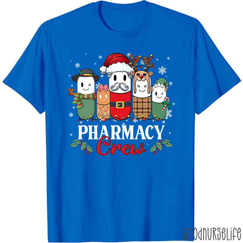 Christmas Pharmacy Crew Festive Pill Character T-Shirt
