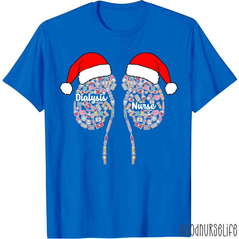 Kidney With Santa Hat Dialysis Nurse T-shirt