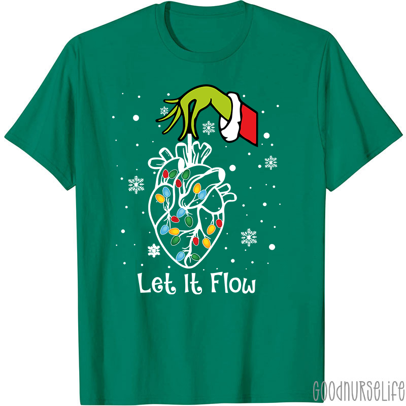 Cardiac Christmas Let It Flow Heart  Nurse T-Shirt