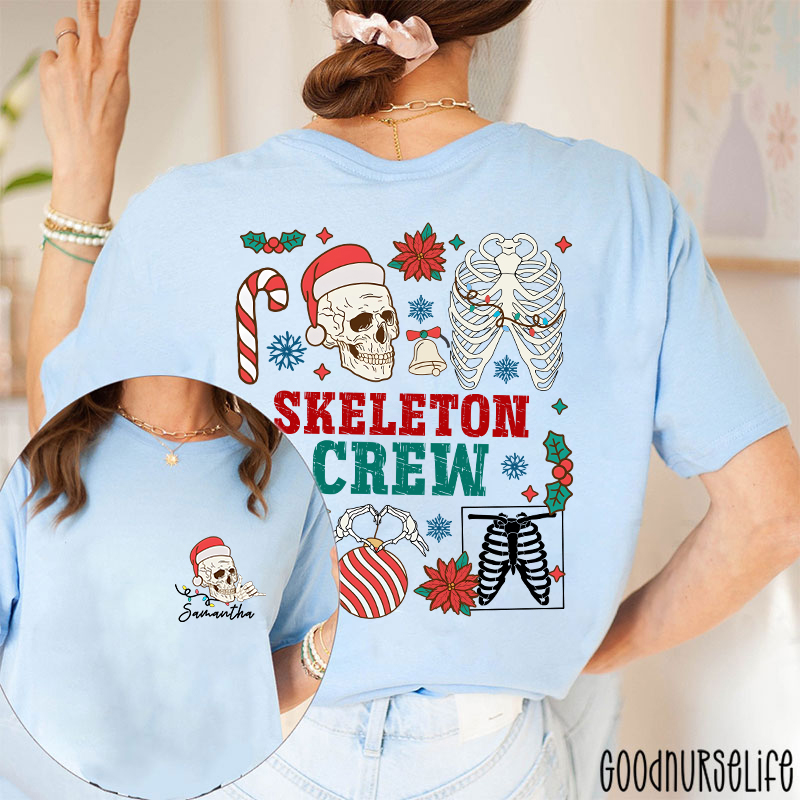 Personalized Name Skeleton Crew Radiology Two Sided T-Shirt