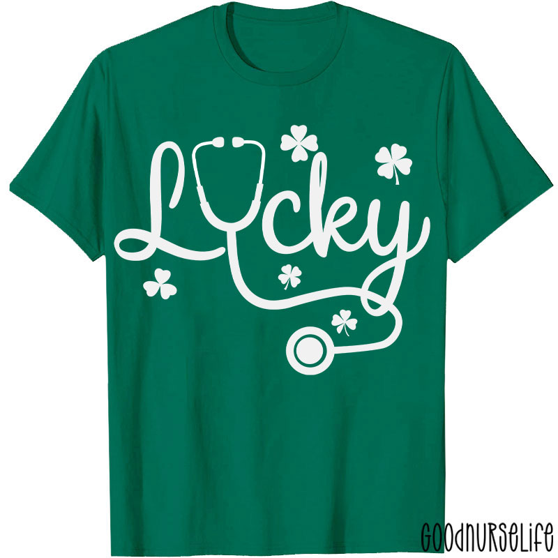 Lucky Stethoscope Four Leaf Clover Nurse T-Shirt