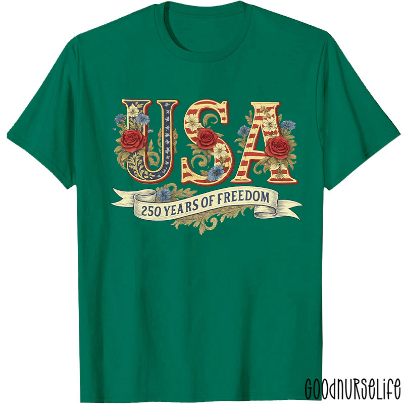 Usa 250 Years Of Freedom Nurse T-Shirt