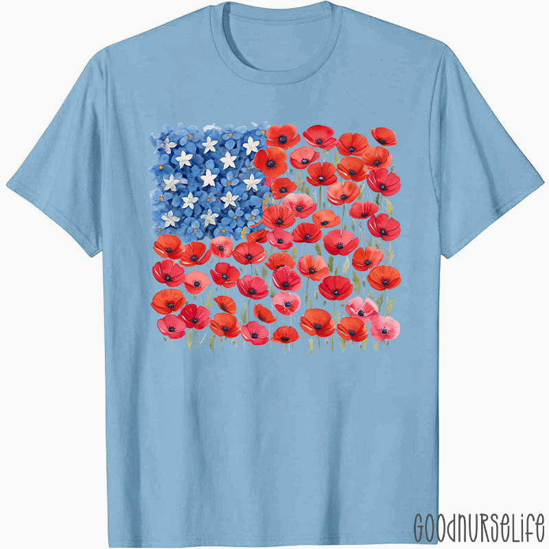 Floral USA Flag 250th Anniversary Nurse T-Shirt