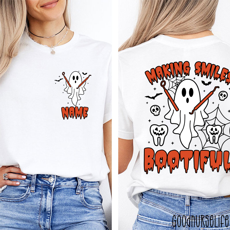 Personalized Making Smiles Bootiful Halloween Dental Ghost Two Sided T-Shirt