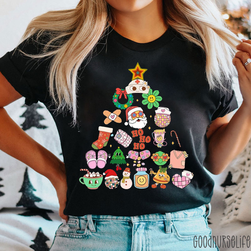 Colorful Nurse Christmas Tree T-Shirt