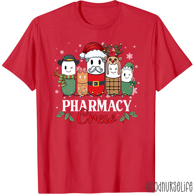 Christmas Pharmacy Crew Festive Pill Character T-Shirt