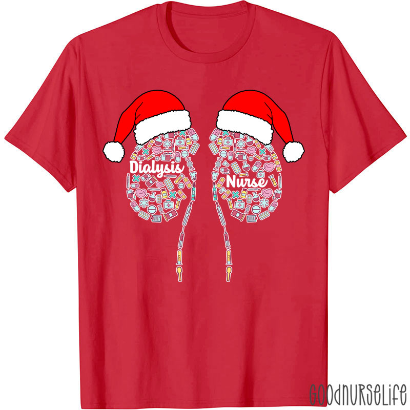 Kidney With Santa Hat Dialysis Nurse T-shirt