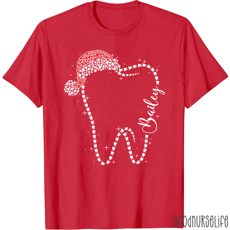 Personalized Festive Tooth Santa Hat T-Shirt