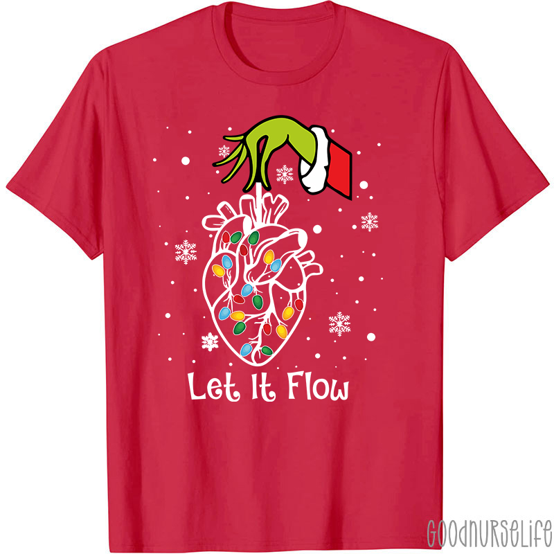 Cardiac Christmas Let It Flow Heart  Nurse T-Shirt
