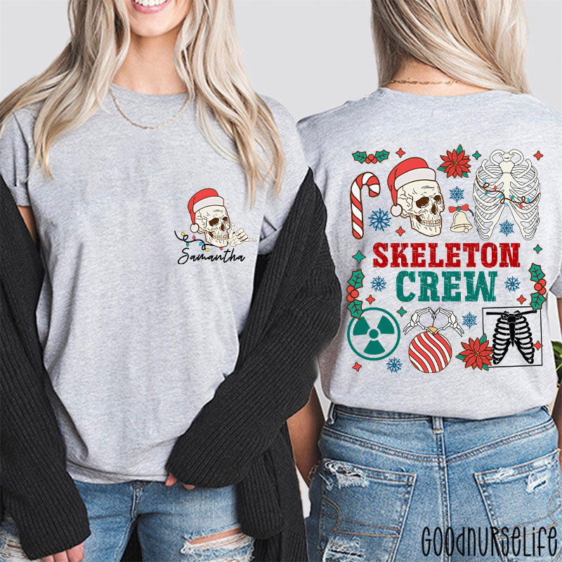 Personalized Name Skeleton Crew Radiology Two Sided T-Shirt