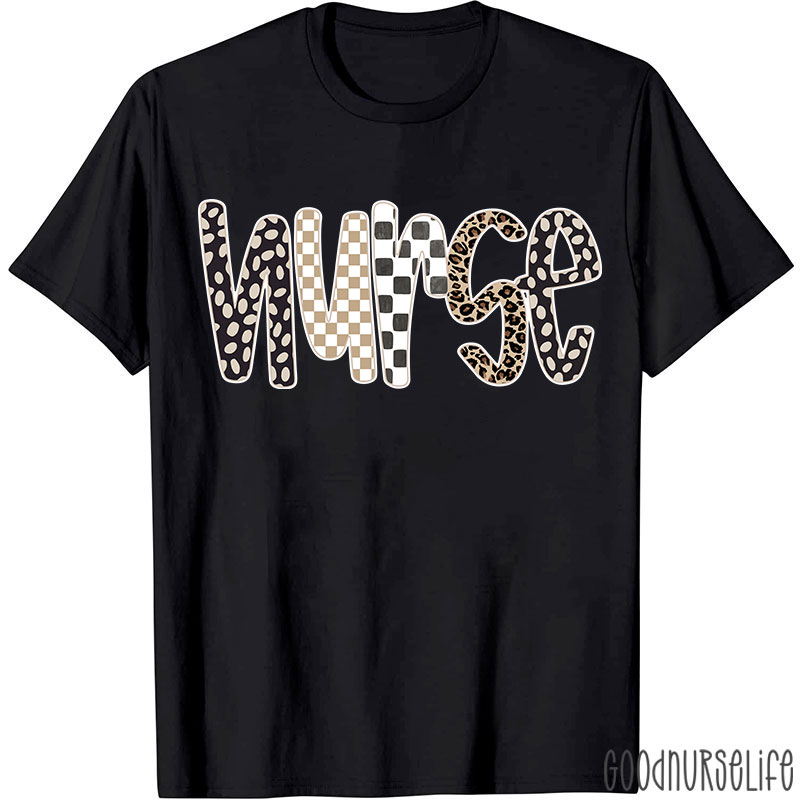 Retro Checkered And Leopard Nurse T-shirt
