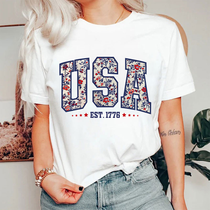 Retro Floral USA Nurse T-Shirt