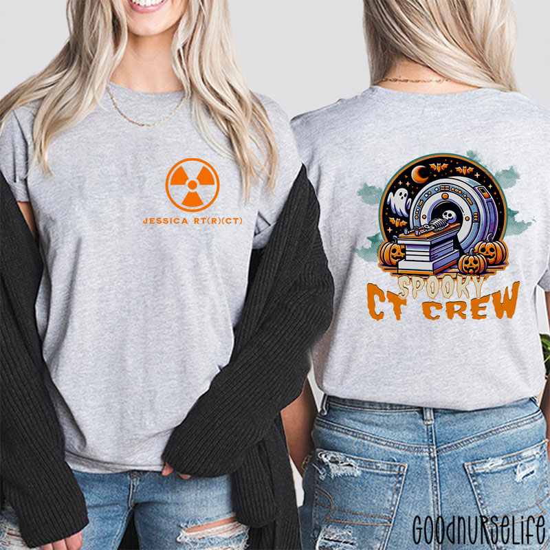 Personalized Halloween Radiology Spooky CT Crew Two Sided T-Shirt