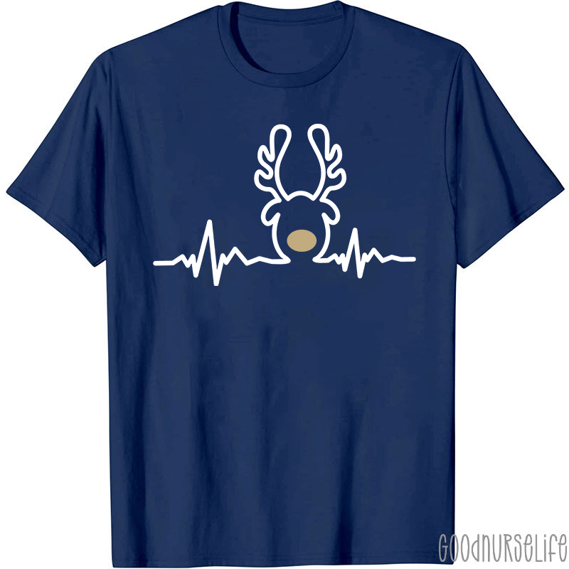Christmas Heartbeat Reindeer Nurse T-Shirt