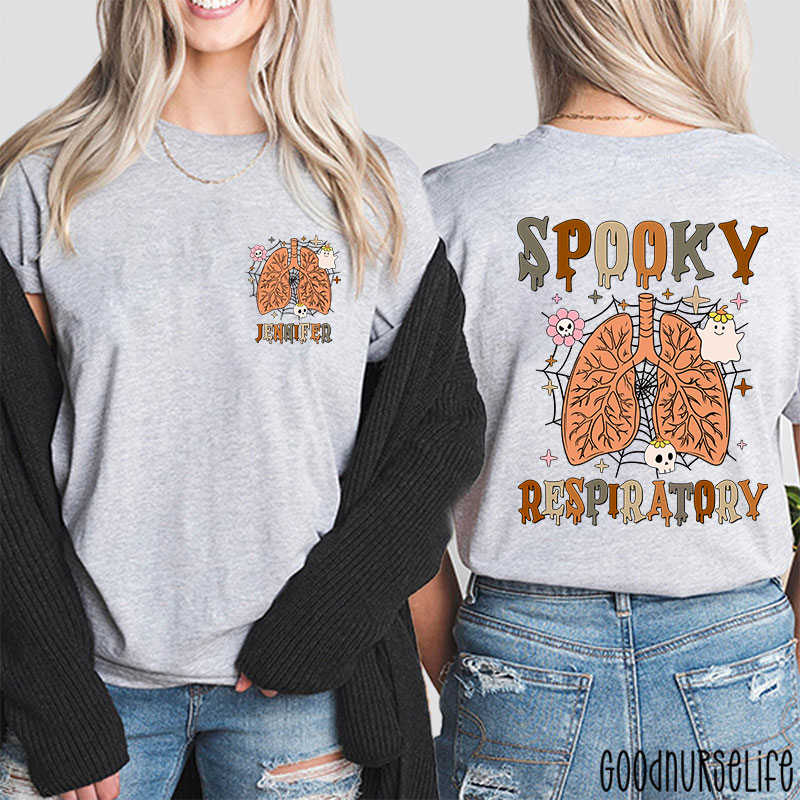 Personalized Spooky Respiratory's Halloween Lung Two Sided T-Shirt
