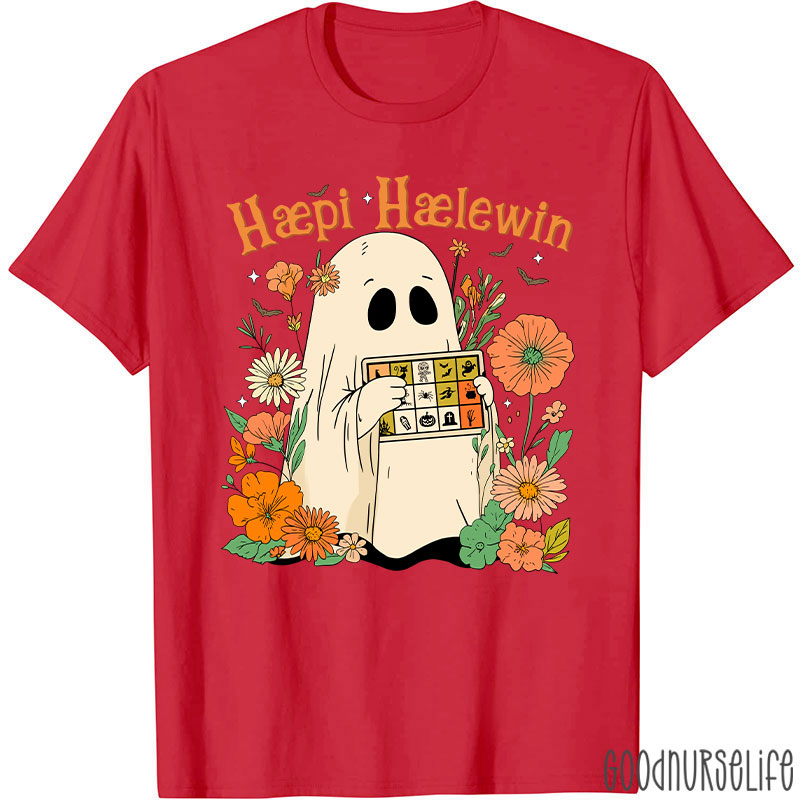 Happy Halloween Ghost With Floral T-Shirt