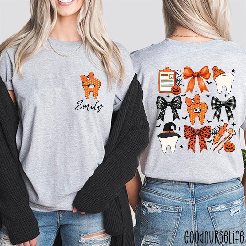 Personalized Halloween Bow Tie And Needle Two Sided T-Shirt