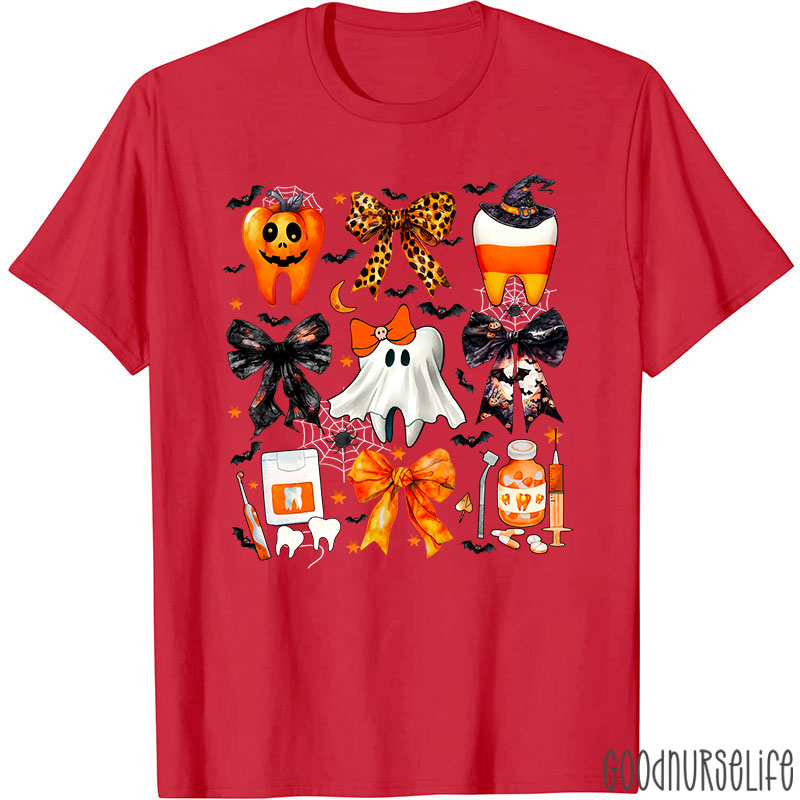 Halloween Spooky Tooth Dental And Bows T-Shirt