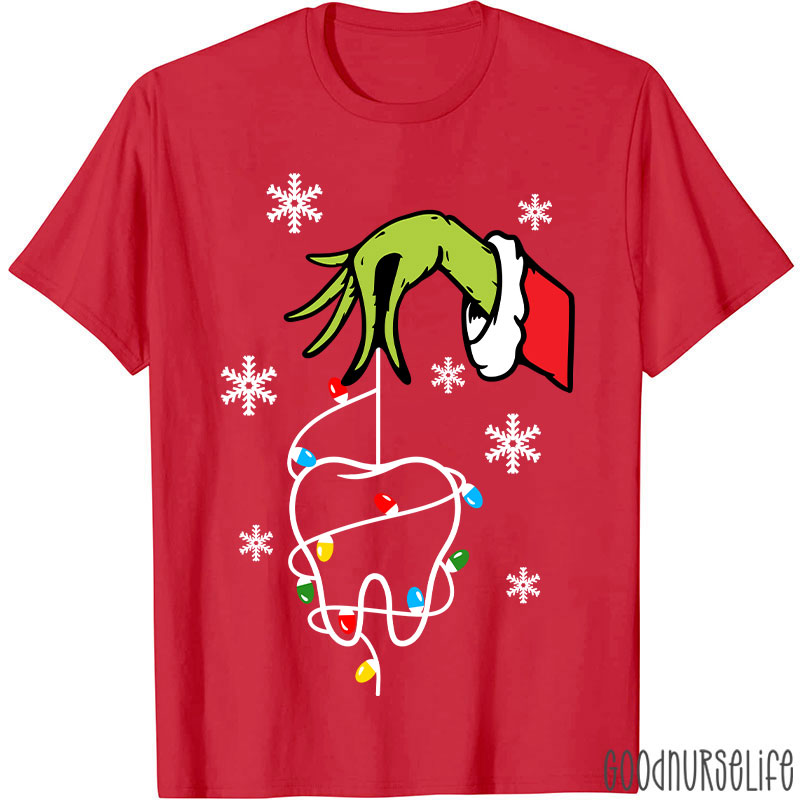 Santa Hand Holding A Tooth Take Care Of Your Teeth T-Shirt