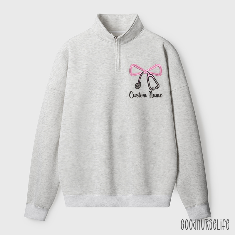 Personalized Bow Tie Stethoscope Name Nurse Quarter Zip Sweatshirt