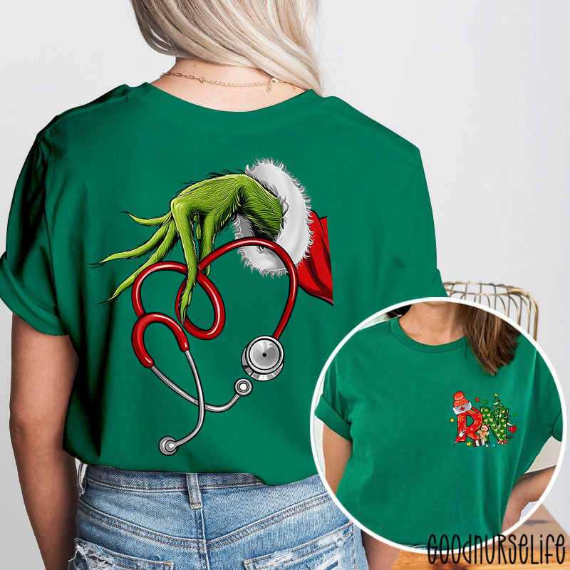 Personalized Hand With Stethoscope Heart Festive Healthcare Nurse Two Sided T-Shirt