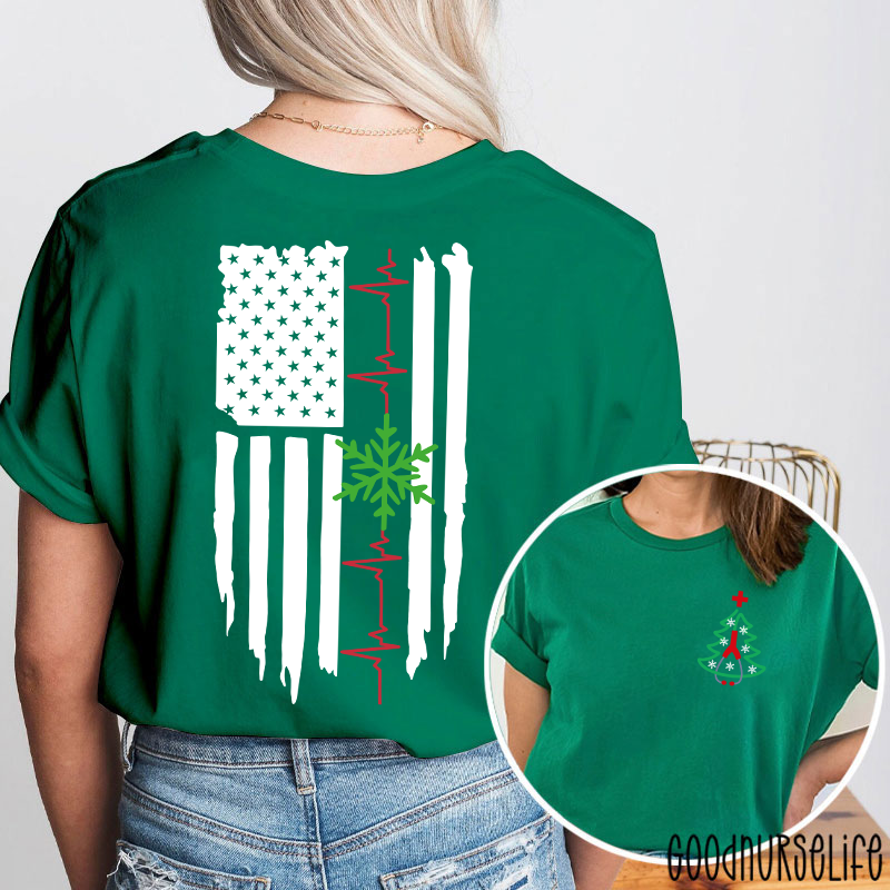 Christmas Medical American Flag Snowflake Two Sided T-Shirt