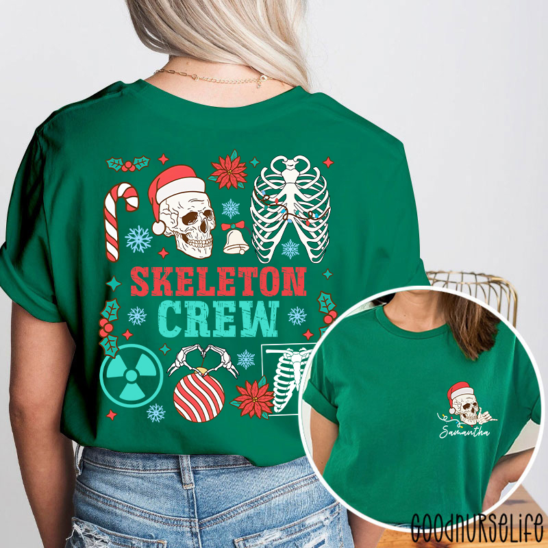 Personalized Name Skeleton Crew Radiology Two Sided T-Shirt