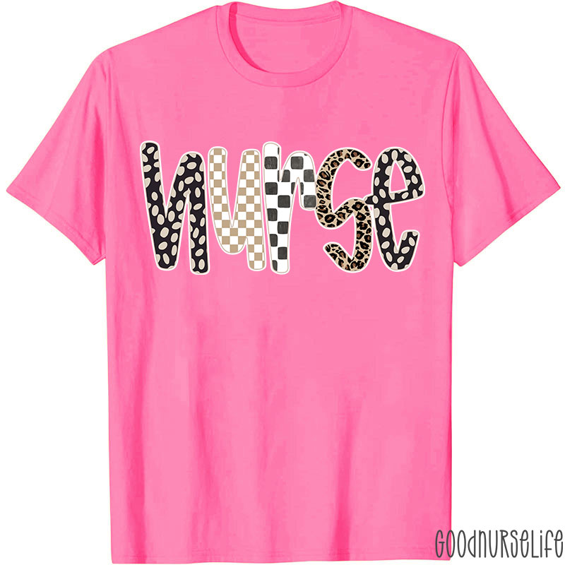 Retro Checkered And Leopard Nurse T-shirt