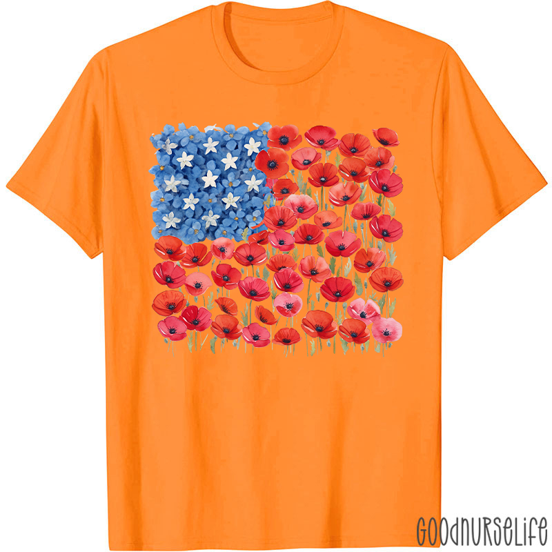 Floral USA Flag 250th Anniversary Nurse T-Shirt