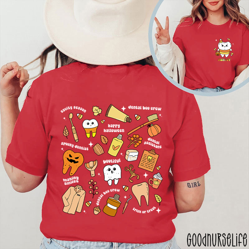 Personalized Halloween Spooky And Cute Dental Two Sided T-Shirt