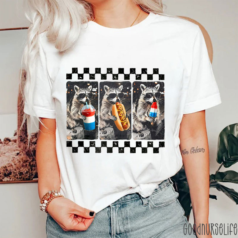 4th Of July Raccoon Nurse T-Shirt