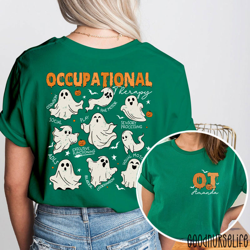 Personalized Halloween Themed Occupational Therapy Ghosts Two Sided T-Shirt