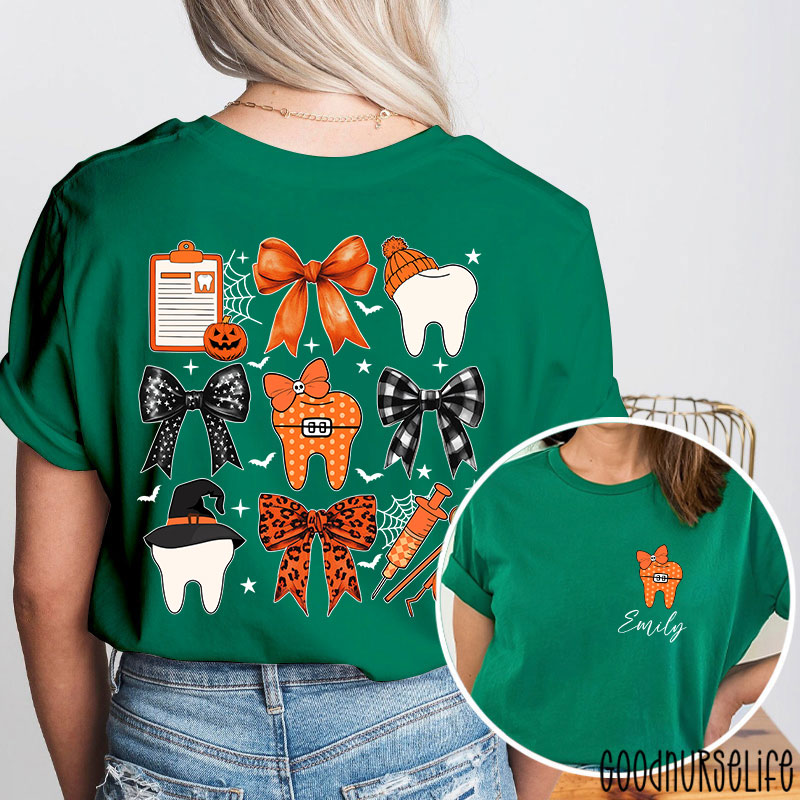 Personalized Halloween Bow Tie And Needle Two Sided T-Shirt