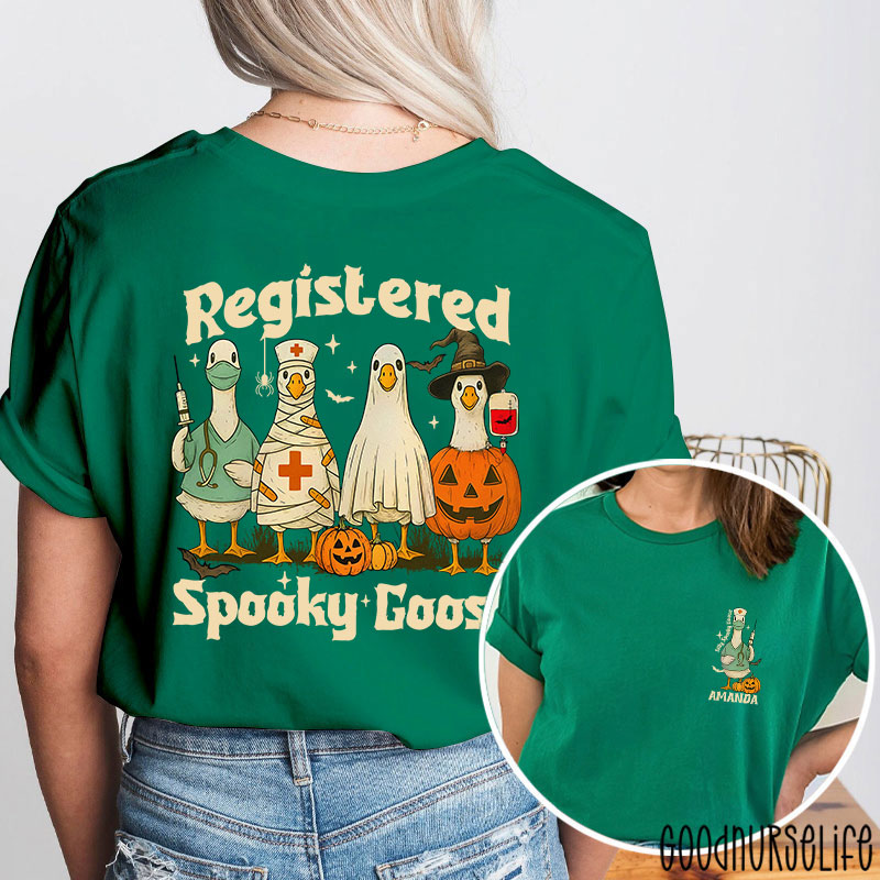 Personalized Registered Spooky Goose Nurse Two Sided T-Shirt